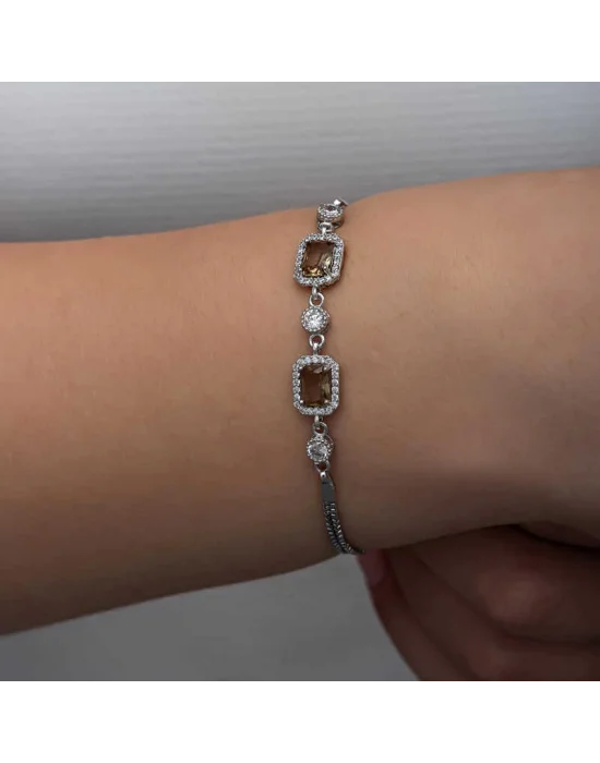 ​Gümüş Kare Zultanit Taşlı Kadın Bileklik