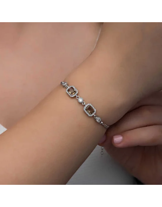 ​Gümüş Kare Zultanit Taşlı Kadın Bileklik