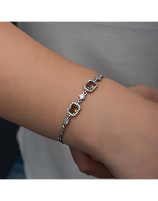 ​Gümüş Kare Zultanit Taşlı Kadın Bileklik