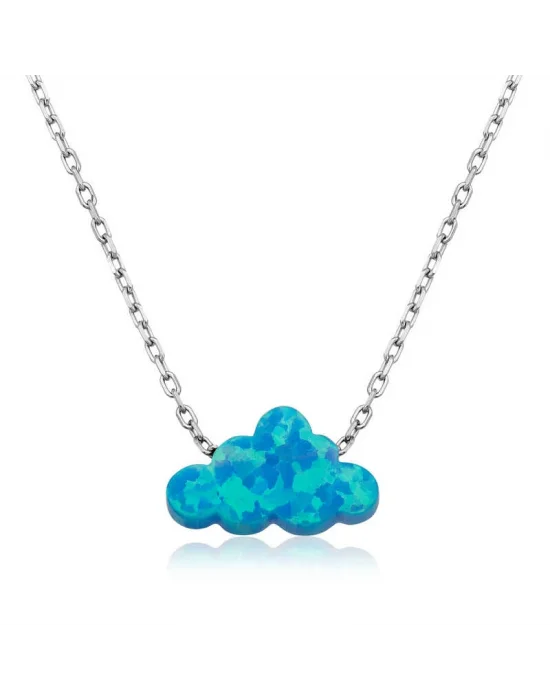 ​Gümüş Mavi Opal Taş Bulut Bayan Kolye