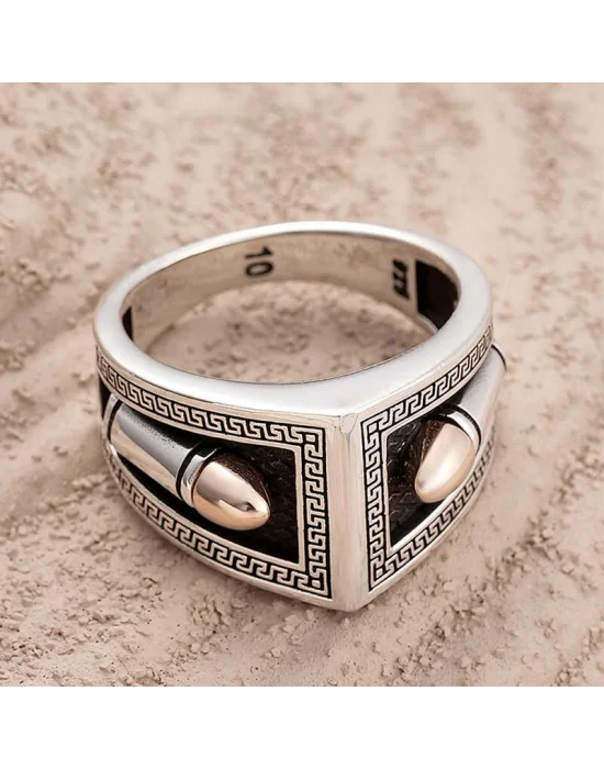 ​Gümüş Mermi Motifli Erkek Yüzük