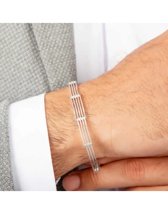 ​Gümüş Parçalı Erkek Bileklik