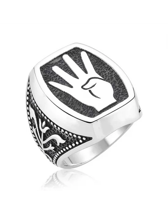 ​Gümüş Rabia İşareti Erkek Yüzük