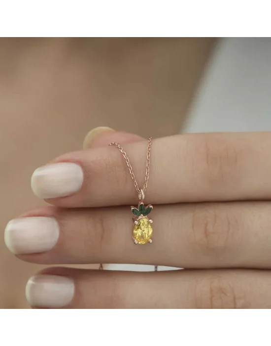 ​Gümüş Rose Ananas Figür Meyve Kolye