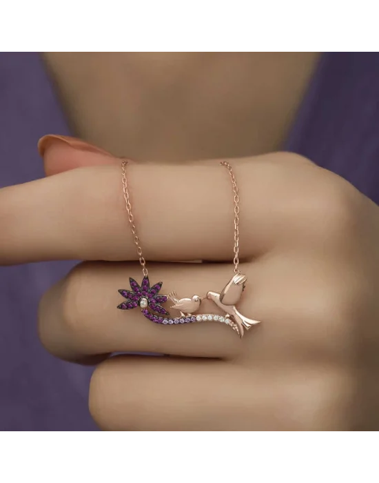 ​Gümüş Rose Anne Ve Yavru Kuş Bayan Kolye