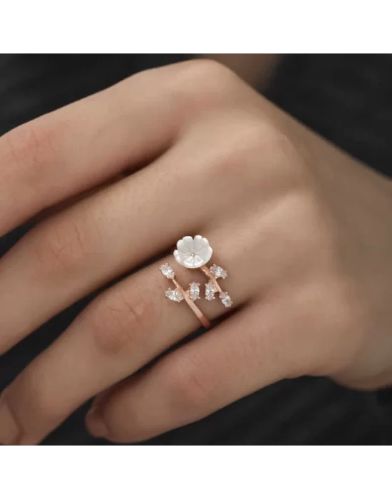 ​Gümüş Rose Beyaz Bahar Çiçeği Yüzük