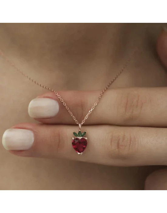 ​Gümüş Rose Çilek Figür Meyve Kolye