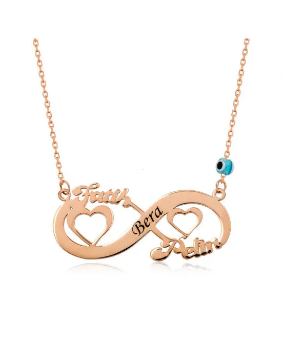 ​Gümüş Rose Kalpli Sonsuzluk İsimli Kolye