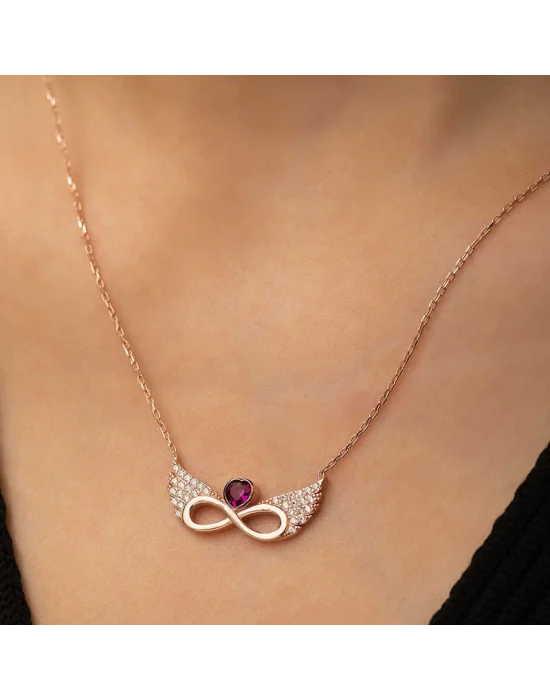 ​Gümüş Rose Kanatlı Sonsuz Kalp Kolye