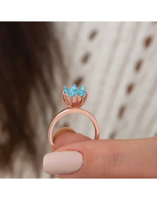 ​Gümüş Rose Mavi Lotus Çiçeği Yüzük