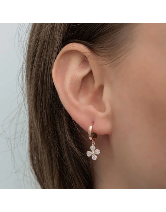 ​Gümüş Rose Sallantılı Yonca Kadın Küpe