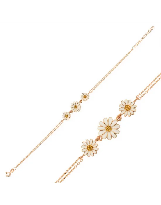 ​Gümüş Rose Üçlü Papatya Bileklik