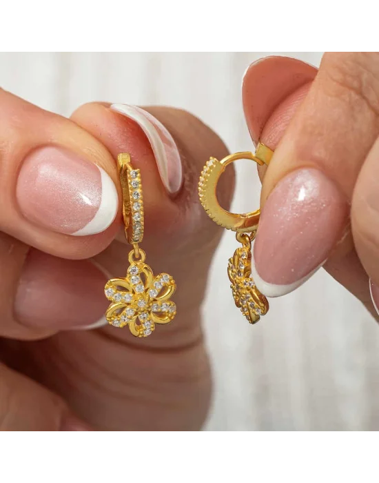 ​Gümüş Sallantılı Gold Çiçek Kadın Küpe