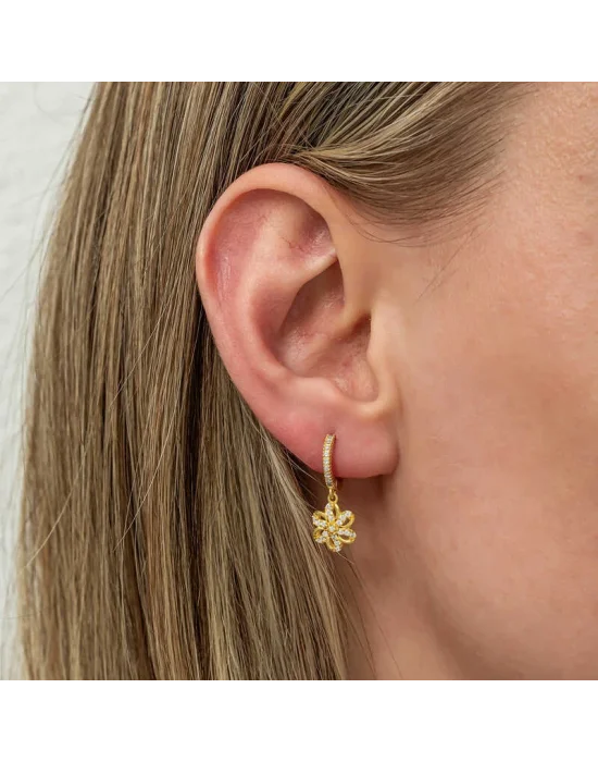 ​Gümüş Sallantılı Gold Çiçek Kadın Küpe