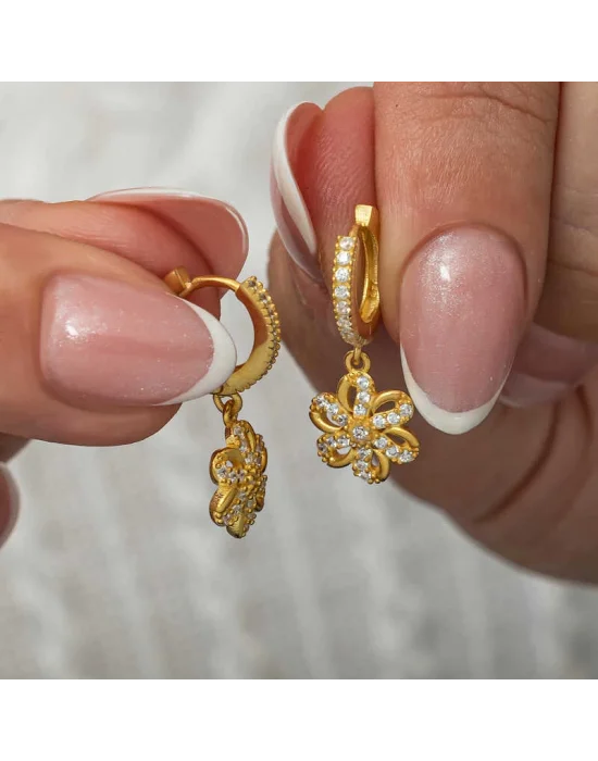 ​Gümüş Sallantılı Gold Çiçek Kadın Küpe