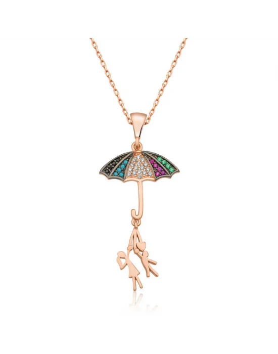 ​Gümüş Şemsiye Tutan Aşıklar Kolye