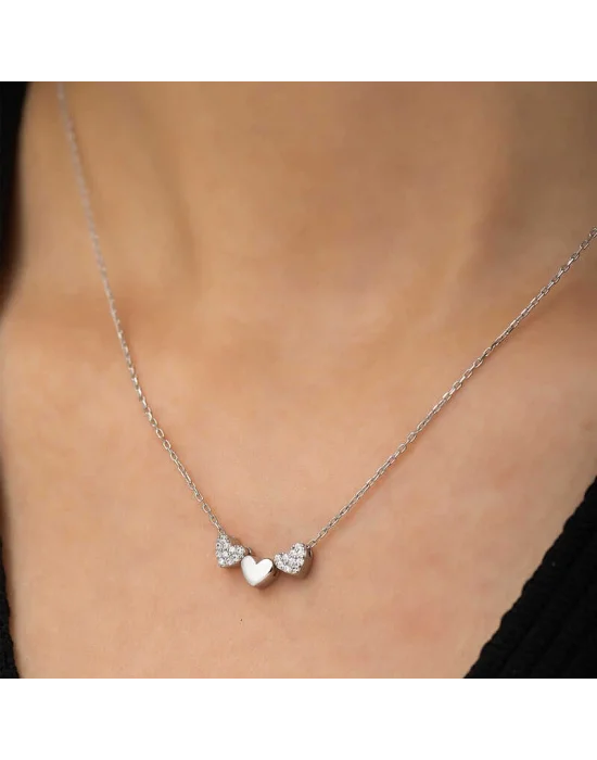 ​Gümüş Üç Kalp Kolye