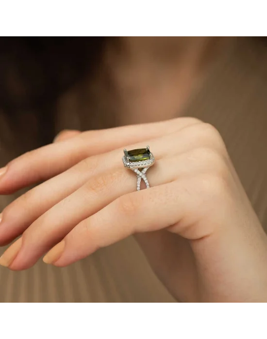 ​Gümüş Yeşil Baget Bayan Yüzük