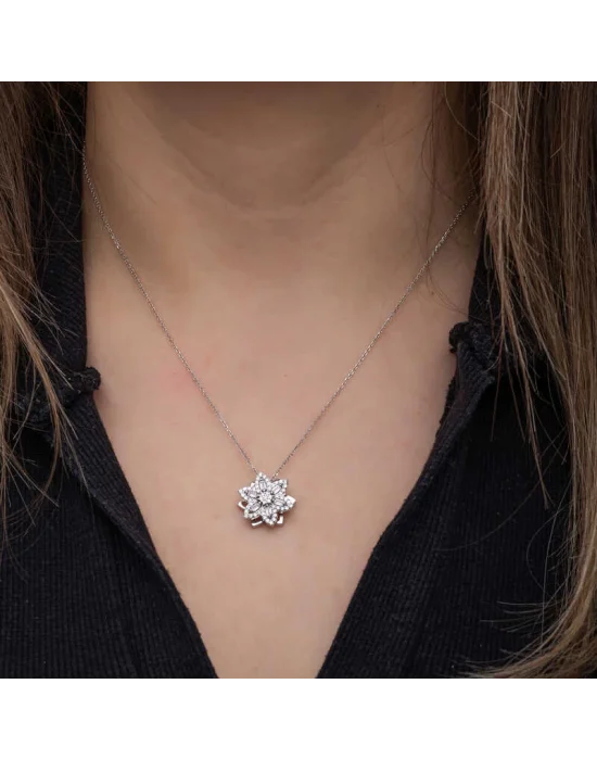 ​Gümüş Yıldız Baget Taşlı  Dönen Stres Kadın Kolye