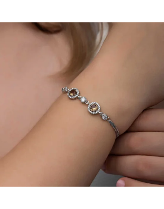 ​Gümüş Yuvarlak Zultanit Taşlı Kadın Bileklik