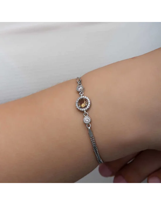 ​Gümüş Yuvarlak Zultanit Taşlı Kadın Bileklik