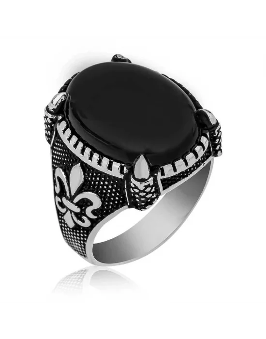 ​Gümüş Zambak Çiçeği Desenli Pençe Erkek Yüzük