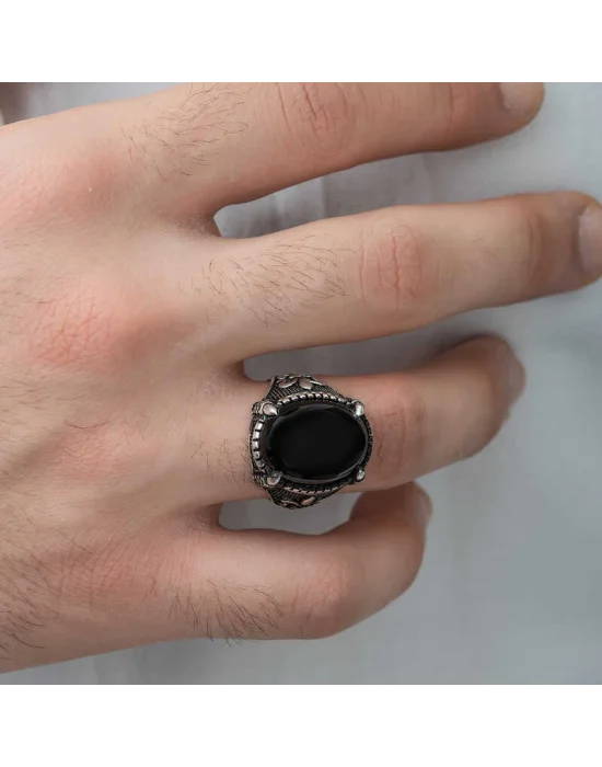 ​Gümüş Zambak Çiçeği Desenli Pençe Erkek Yüzük