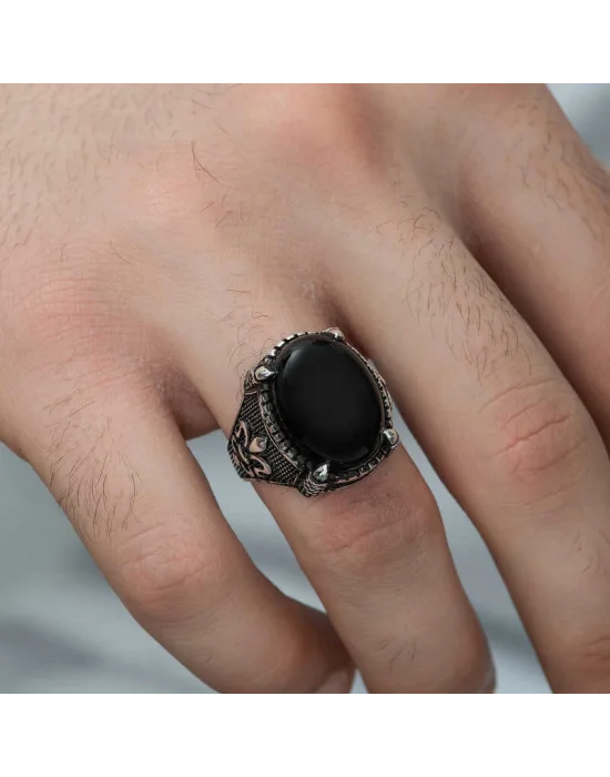 ​Gümüş Zambak Çiçeği Desenli Pençe Erkek Yüzük