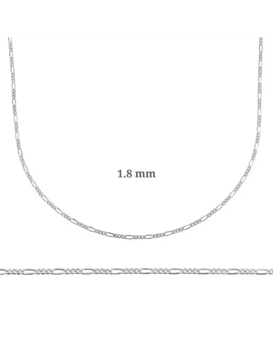 1.8 mm Gümüş Figaro Zincir - 0.50 mikron