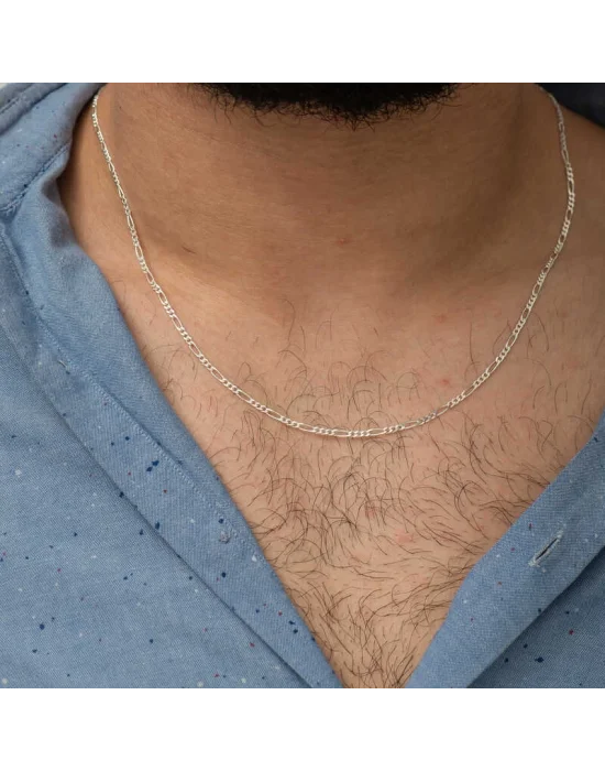 1.8 mm Gümüş Figaro Zincir - 0.50 mikron