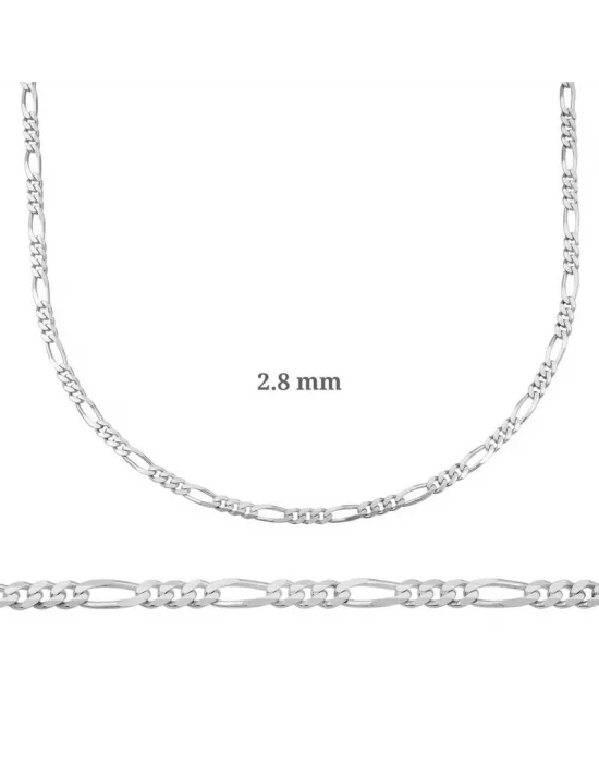 2.8 mm Gümüş Figaro Zincir - 0.80 mikron
