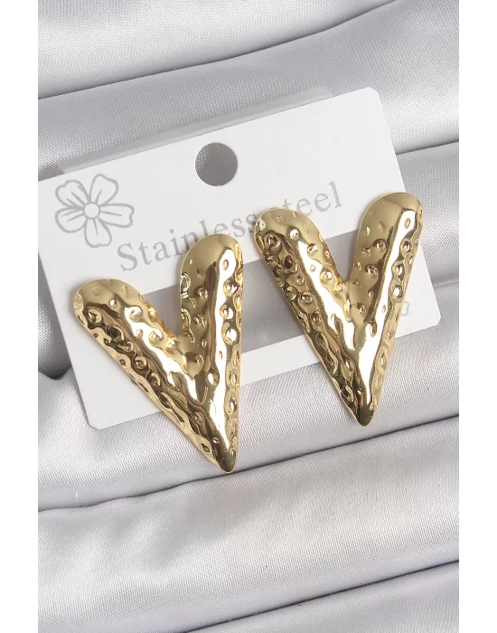 316 Çelik Gold Renk İşlemeli Kalp Model Kadın Küpe