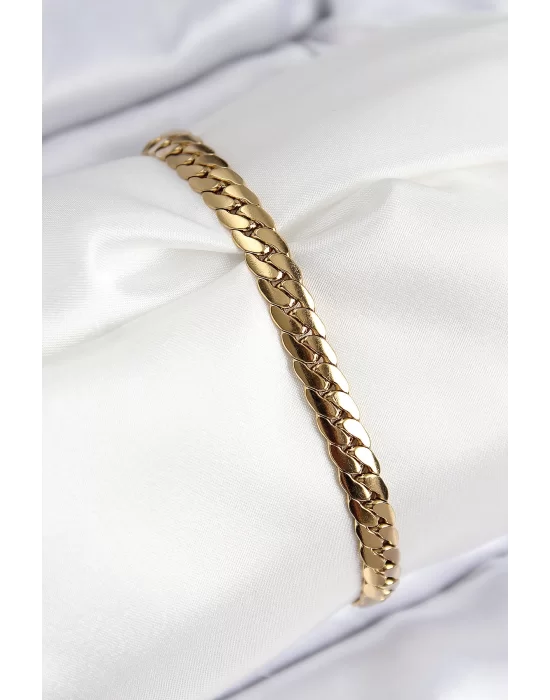 316L Çelik Ezme Zincir Model Gold Renk Kadın Bileklik