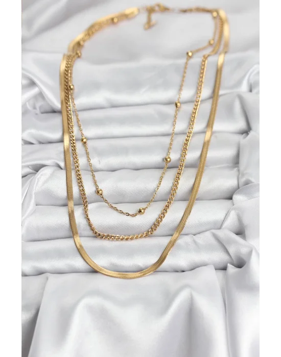 316L Çelik Gold Renk 3lü Kadın Kolye