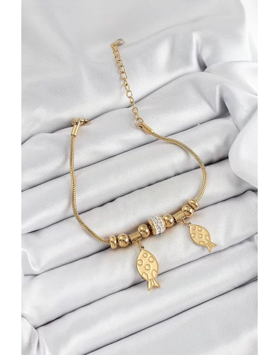 316L Çelik Gold Renk Balık Model Kadın Bileklik