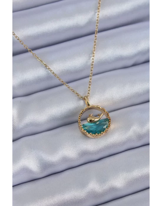 316L Çelik Gold Renk Balina Figür Kristal Taşlı Kadın Kolye