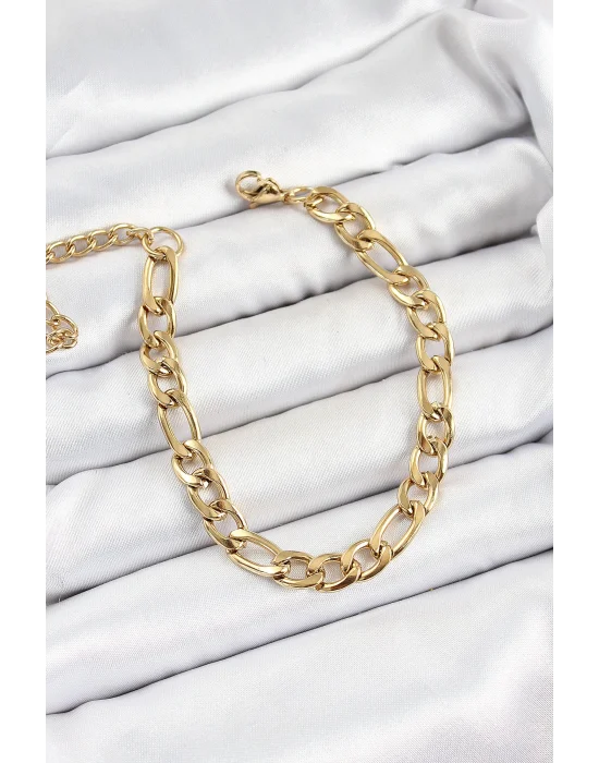 316L Çelik Gold Renk Kalın Zincir Erkek Bileklik