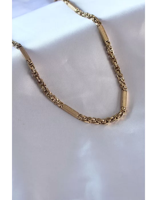 316L Çelik Gold renk Kral Zincir Renk İşleme Detay Erkek Kolye