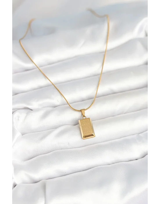 316L Çelik Gold Renk Külçe Altın Model Kolye