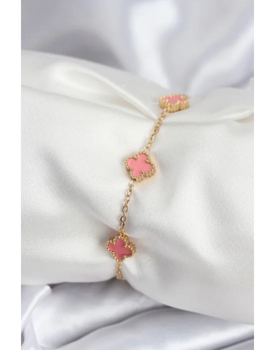 316L Çelik Gold Renk Pembe Baby Boy Yonca Kadın Bileklik