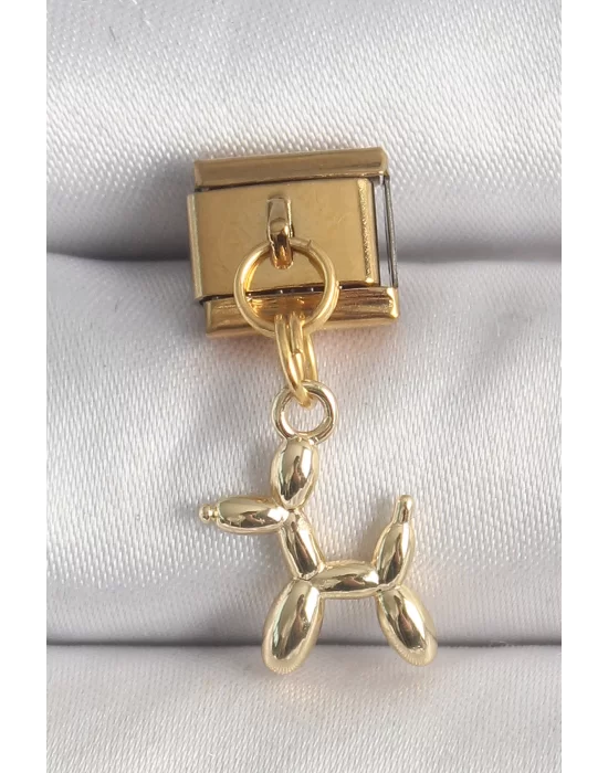 316L Çelik Gold Renk Sallantı Balan Köpek Model Nomination Charm