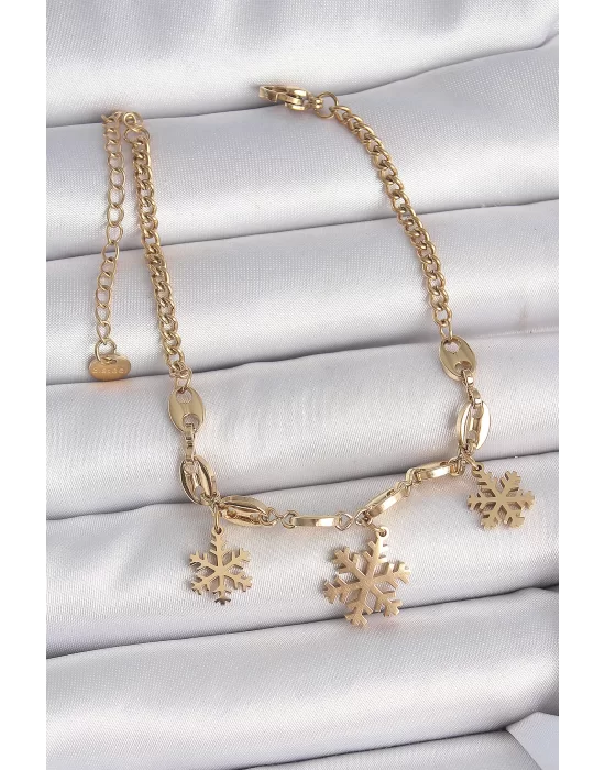 316L Çelik Gold Renk Sallantı Kar Tanesi Model Kadın Bileklik