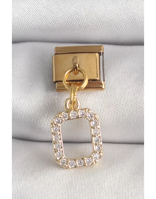 316L Çelik Gold Renk Sallantı Kare Zirkon Taşlı Nomination Charm