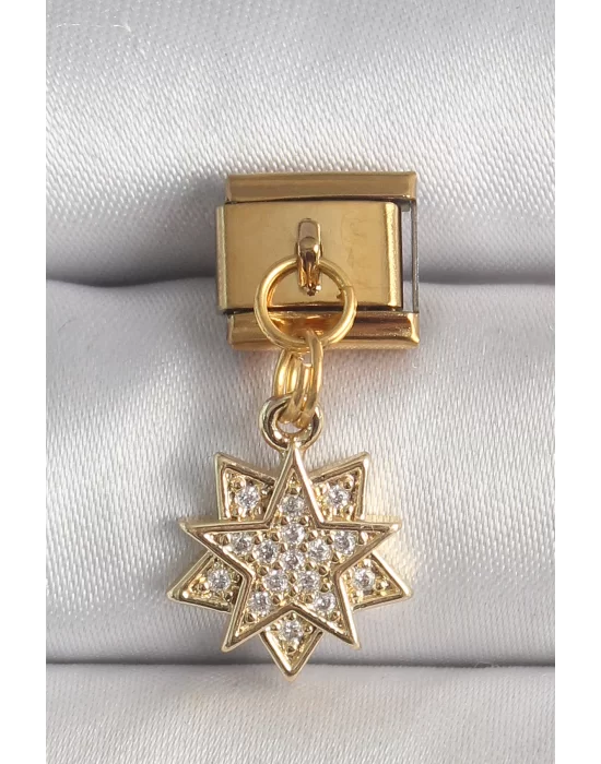 316L Çelik Gold Renk Sallantı Zirkon Taşlı Yıldız Model Nomination Charm