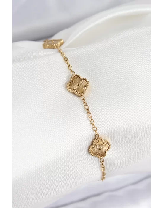 316L Çelik Gold Renk Yonca Kadın Bileklik