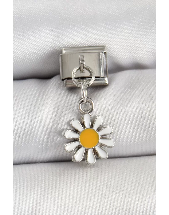 316L Çelik Gümüş Renk Papatya Model Nomination Charm