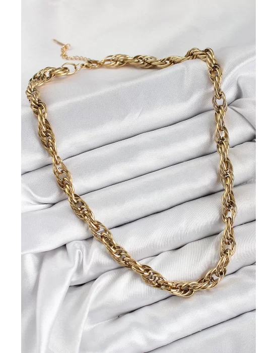 316L Çelik Halat Model Gold Renk Kadın Kolye