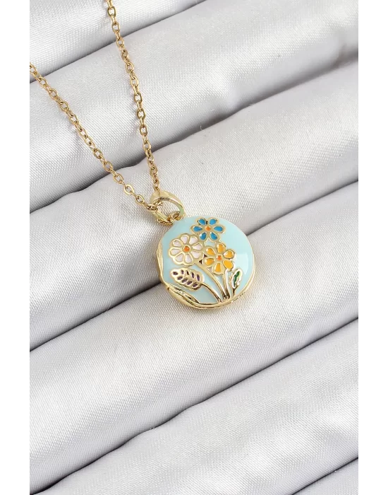 316L Çelik Zincir Açılabilir Sanatsal Vintage Çiçek Model Gold Renk Kadın Kolye