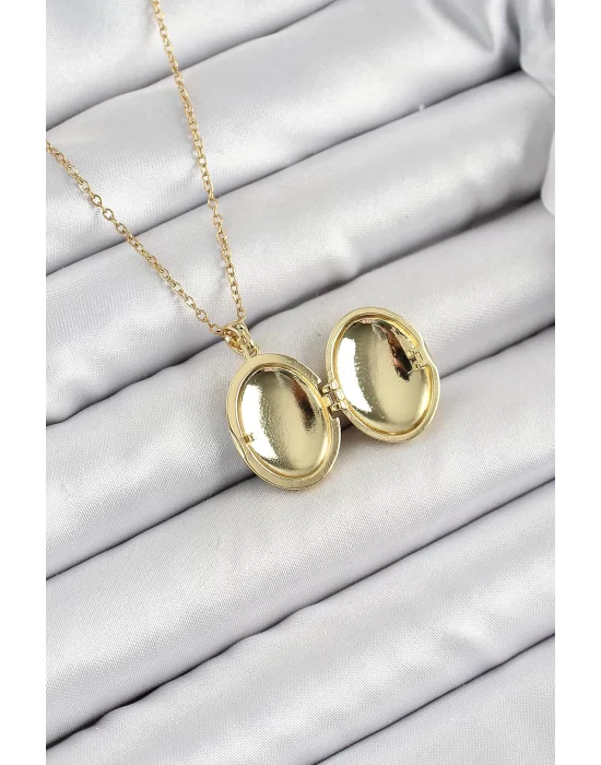 316L Çelik Zincir Açılabilir Sanatsal Vintage Çiçek Model Gold Renk Kadın Kolye