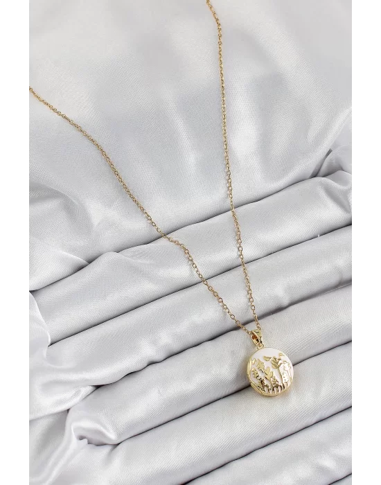 316L Çelik Zincir Açılabilir Sanatsal Vintage Çiçek Model Gold Renk Kadın Kolye